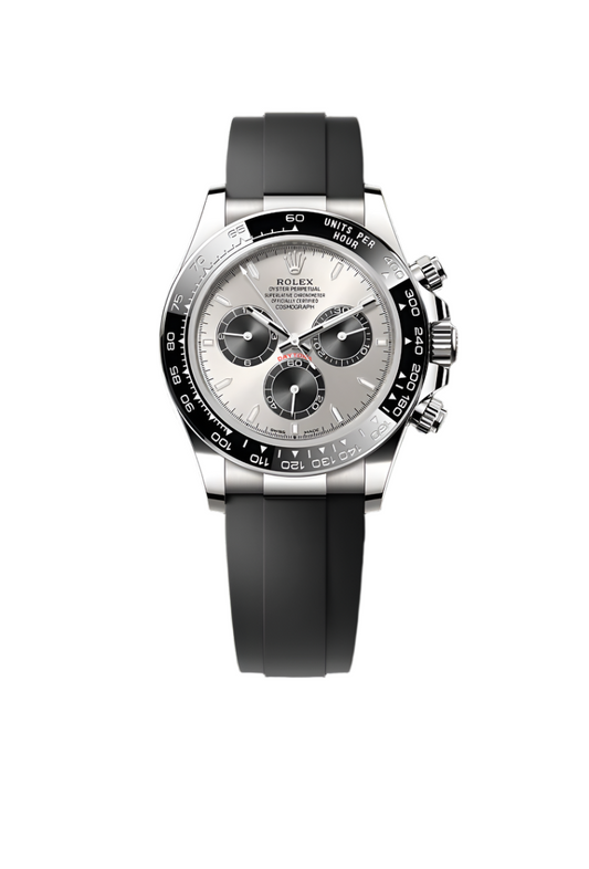 Cosmograph Daytona 40MM – White Gold Dial, Rubber Strap & Pure Steel Case