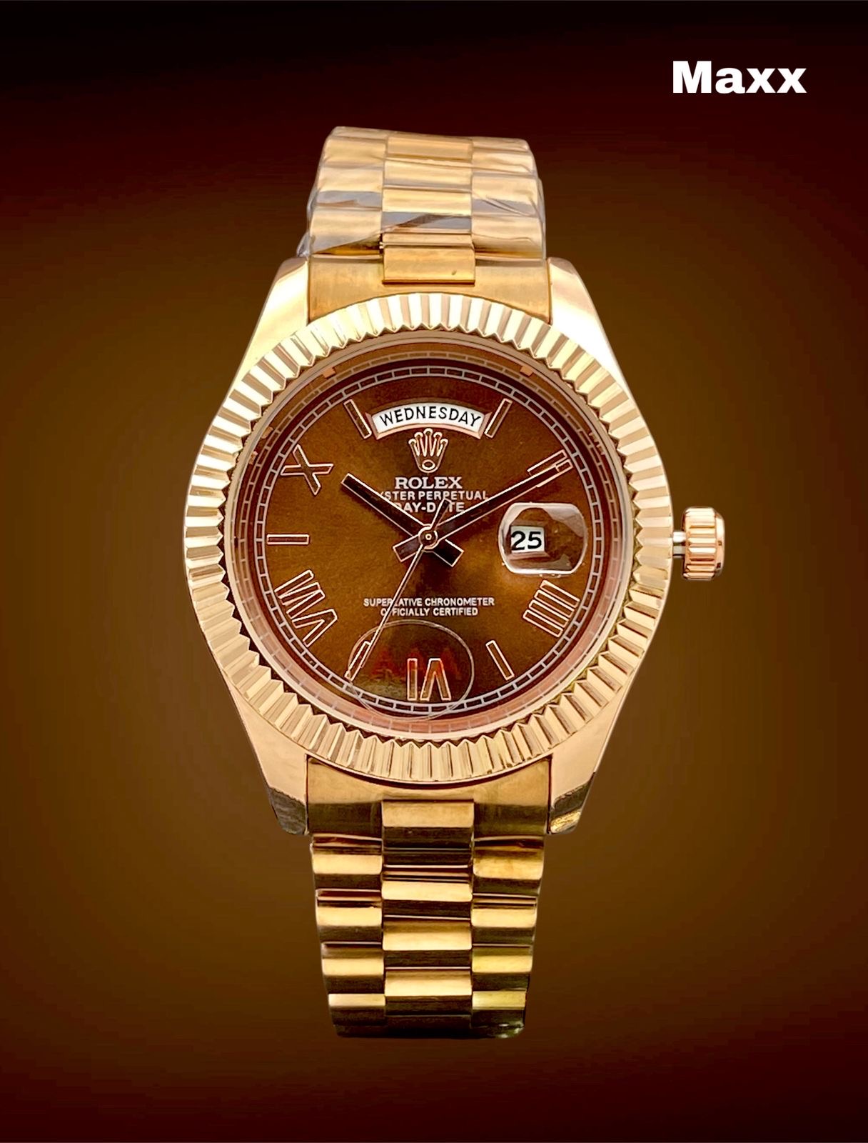 Men’s Premium  Gold Watch with Brown Dial – Day & Date Working
