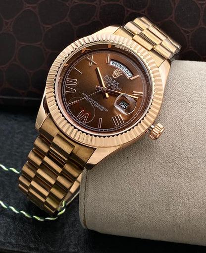 Men’s Premium  Gold Watch with Brown Dial – Day & Date Working