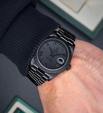 Men’s Day-Date Watch – 41mm Black Dial, Japanese Automatic, Stainless Steel | YZ Premium