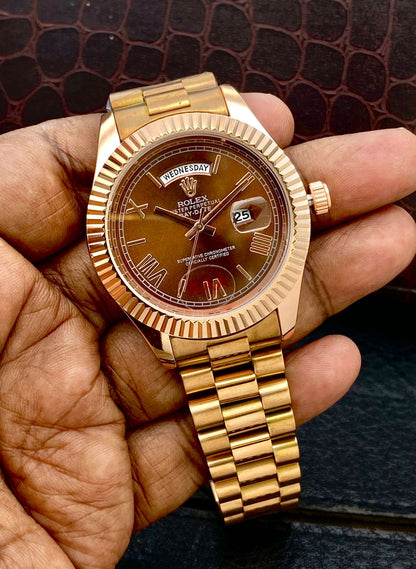 Men’s Premium  Gold Watch with Brown Dial – Day & Date Working