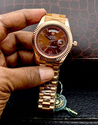 Men’s Premium  Gold Watch with Brown Dial – Day & Date Working