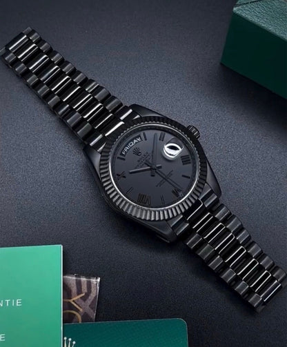 Men’s Day-Date Watch – 41mm Black Dial, Japanese Automatic, Stainless Steel | YZ Premium