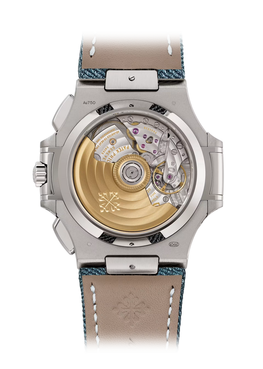 Nautilus-Inspired Flyback Chronograph – White Gold Monocounter Watch with Blue-Gray Dial