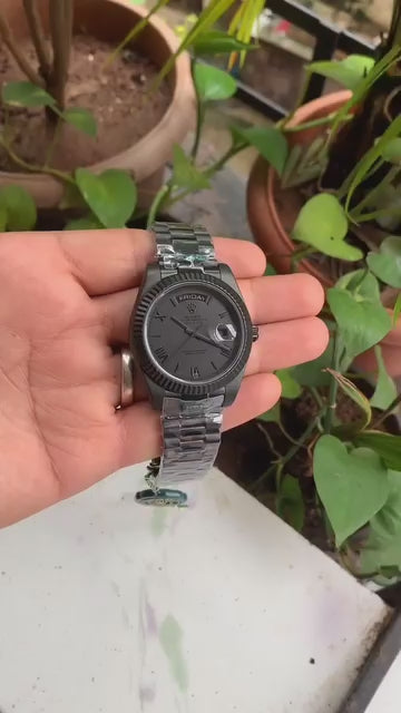 Men’s Day-Date Watch – 41mm Black Dial, Japanese Automatic, Stainless Steel | YZ Premium