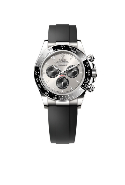 Cosmograph Daytona 40MM – White Gold Dial, Rubber Strap & Pure Steel Case